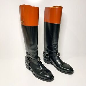 Gucci Interlocking GG Zelda Riding Boots EU 36.5 US 6.5 Black Brown Knee High